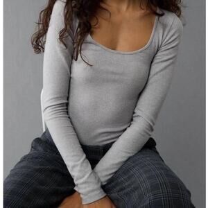 NEW American Eagle Plush Heather Brown Long Sleeve Scoop Neck Bodysuit Large